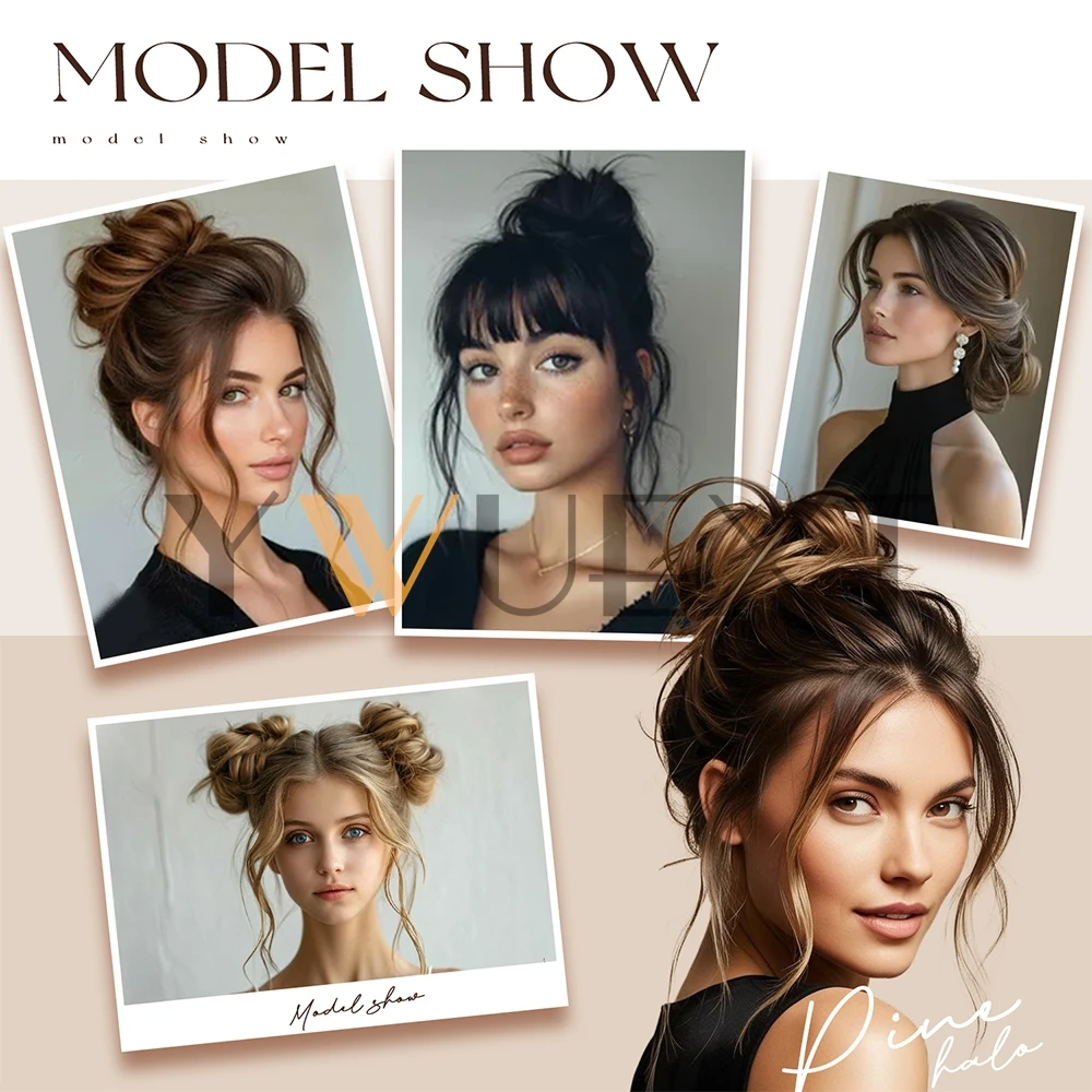 كعكة الشعر البشري ذيل حصان هيربيسي خصلات شعر برازيلية كعكة Scrunchies Updos دونات Chignon وصلات شعر بشري للنساء #6