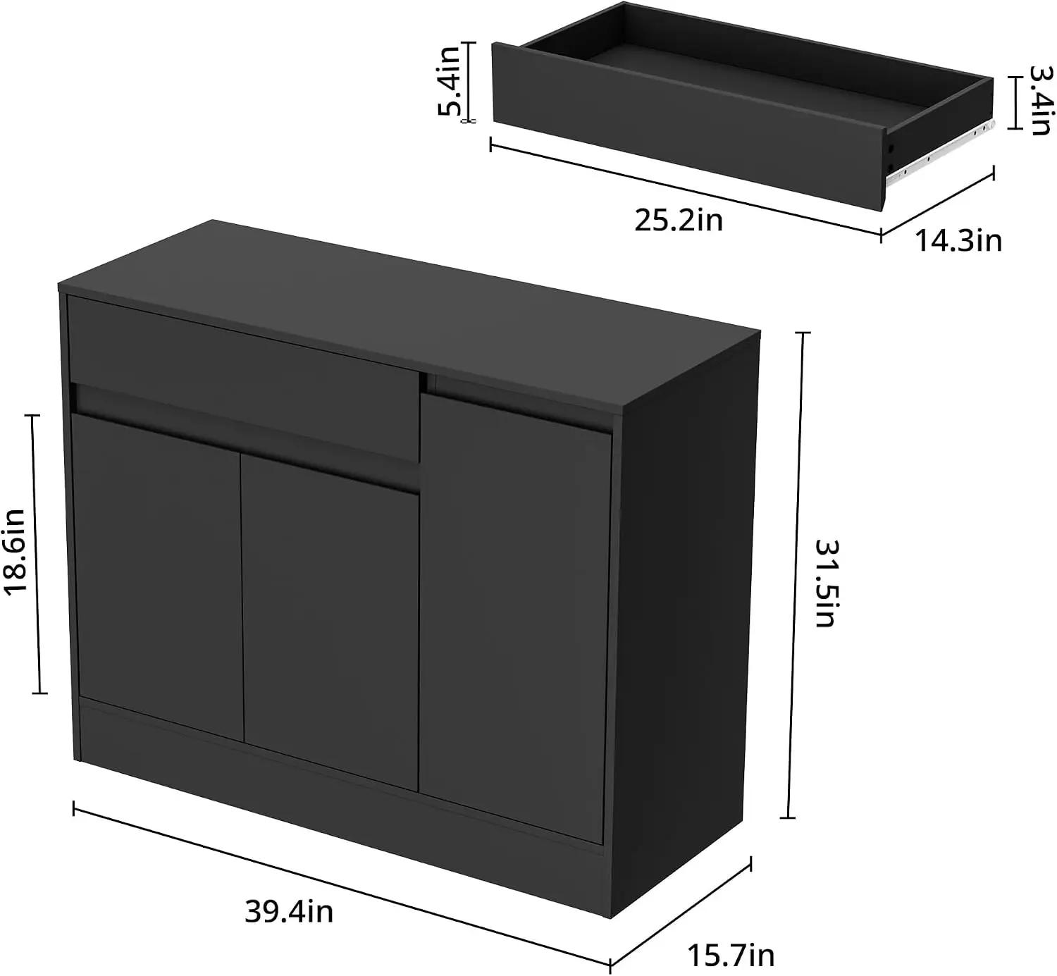 Shoe Cabinet Storage Organizer, Freestanding Footwear Cupboard With Three Enclosed Doors And Top Drawer For Entryway Hallway Living Room, Modern Minimalist Style, Black Finish, 1 Piece