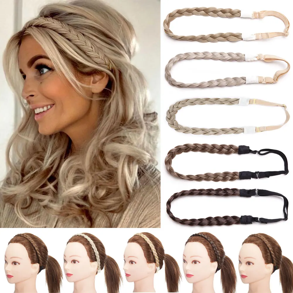 

S-noilite Synthetic Wig Headband Braids Hair with Adjustable Belt Plaited Hairband Hair Extension Bohemian Style Women Hairstyle