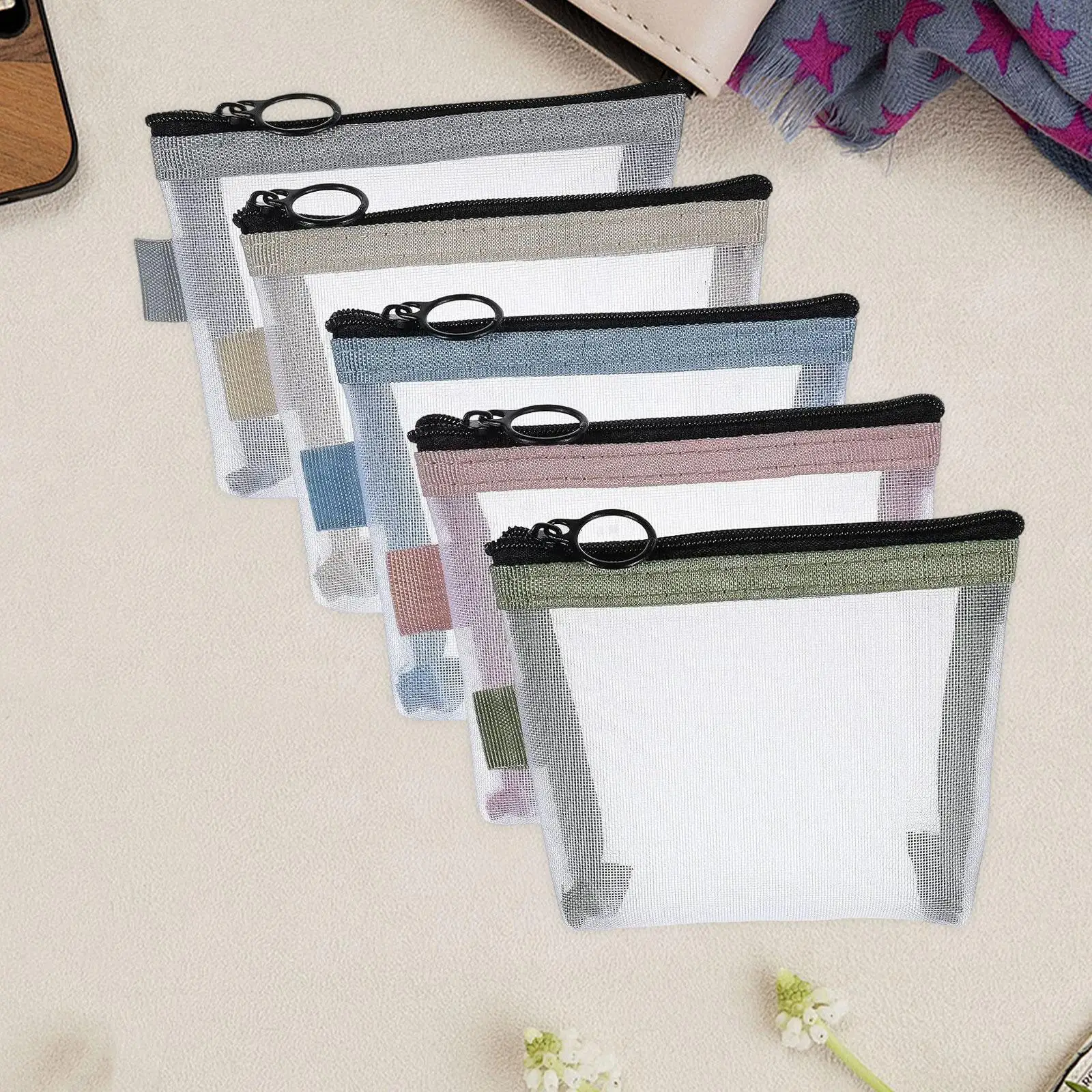 5 Pieces Mini Zipper Pouch Small Travel Kit Storage Pouch Beauty Makeup Bag Clear Mesh Storage Bag for Travelling Home Phones