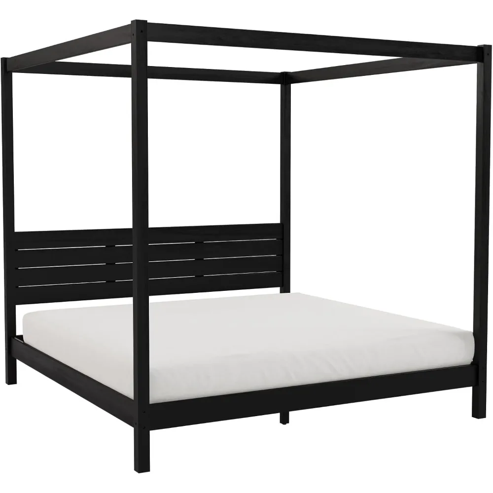 

Walker Edison Isla Slatted Headboard Canopy Bedframe, King, Black