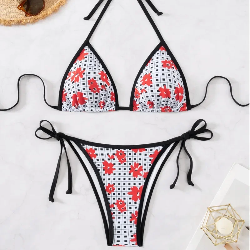 

Floral Plaid Sexy Bikinis Swimsuits Women Swimwear Push Up Female Beach Swim Wear Bathing Suits Brazilian Bikini Set Pool Bather