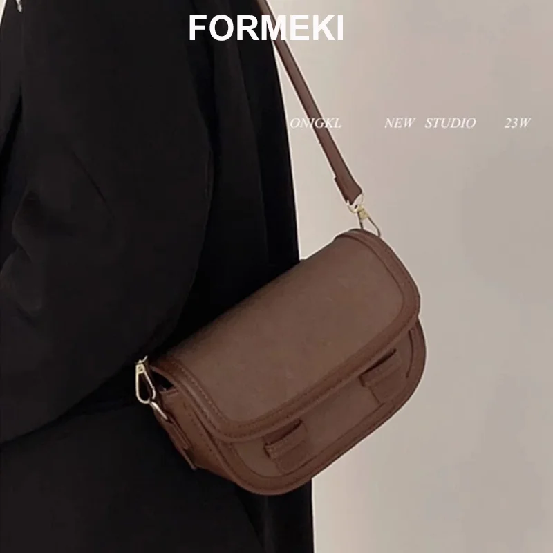 

Formeki Women Shoulder Bag Concise Luxury Design Retro Saddle Bag Casual Ladies Female Crossody Bag