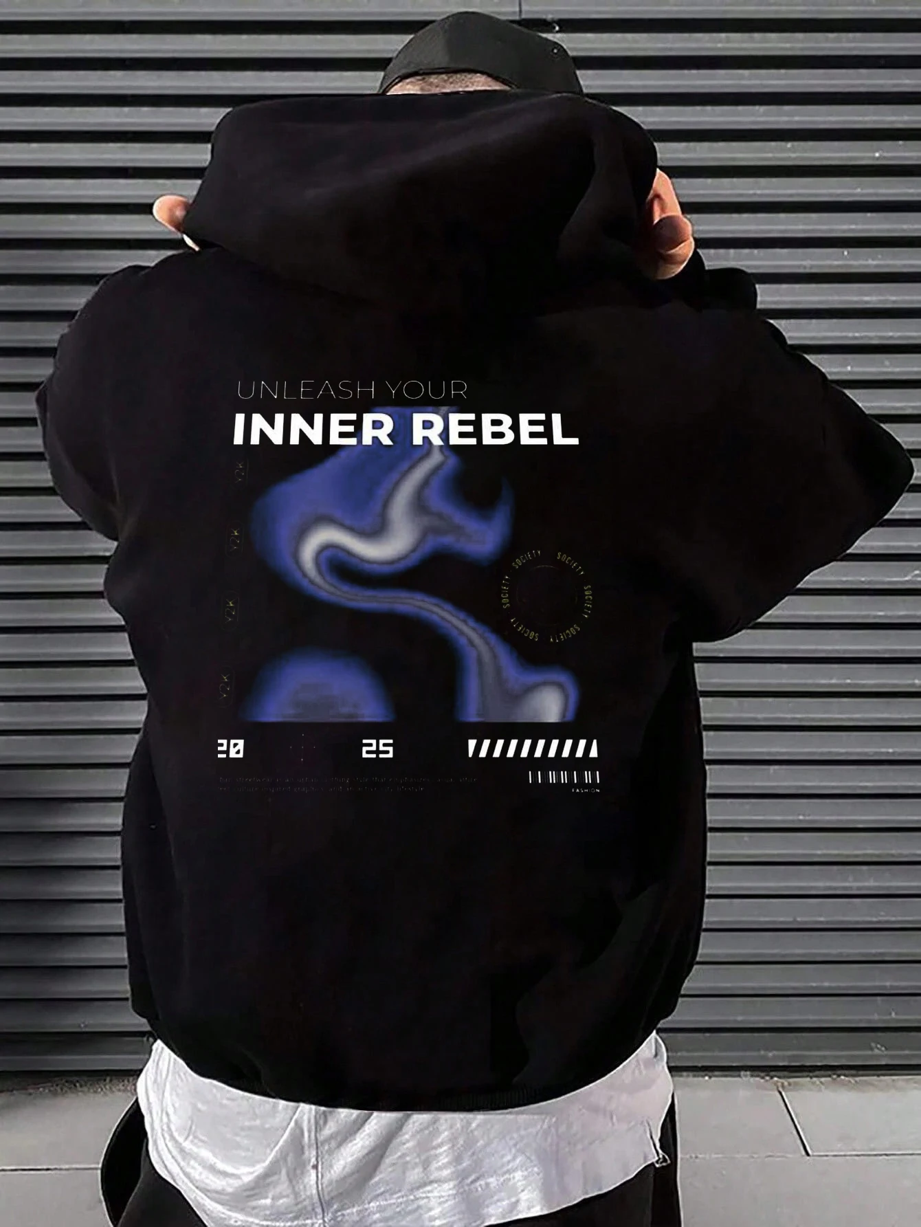 

Мужская толстовка с капюшоном с футуристическим узором и надписью «Давайте плохо себя в пределах» с принтом