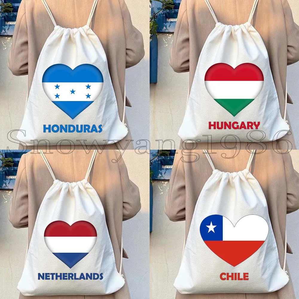 Cuba Dominica England Honduras Hungary Japan Poland Portugal Thailand Chile Heart Flag Drawstring Bag Soccer Backpack Sackpack