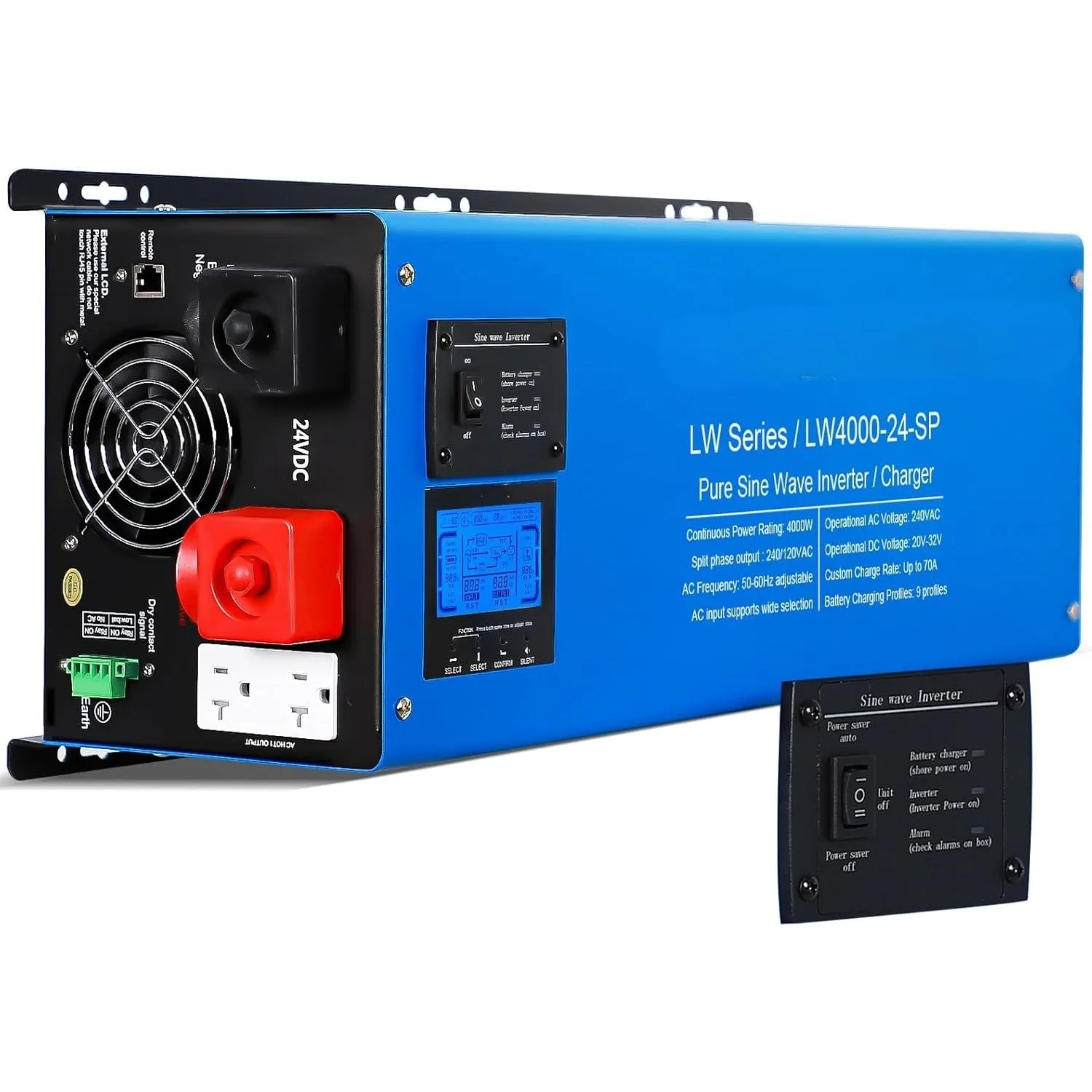 

4000W Peak 12000W Pure Sine Wave Inverter Charger, 24V DC to 120/240V Split Phase, Low Frequency Inverter, LCD Display,