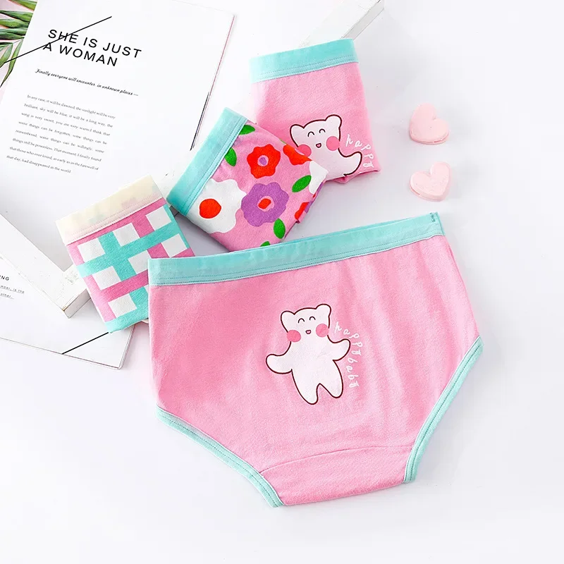 TECHOME 3Pcs/Lot Kids Panties Chirdren\'s Underwear Lovely Girl Briefs Floral Adorable Pants Baby Dots Cotton Underpants Colorful