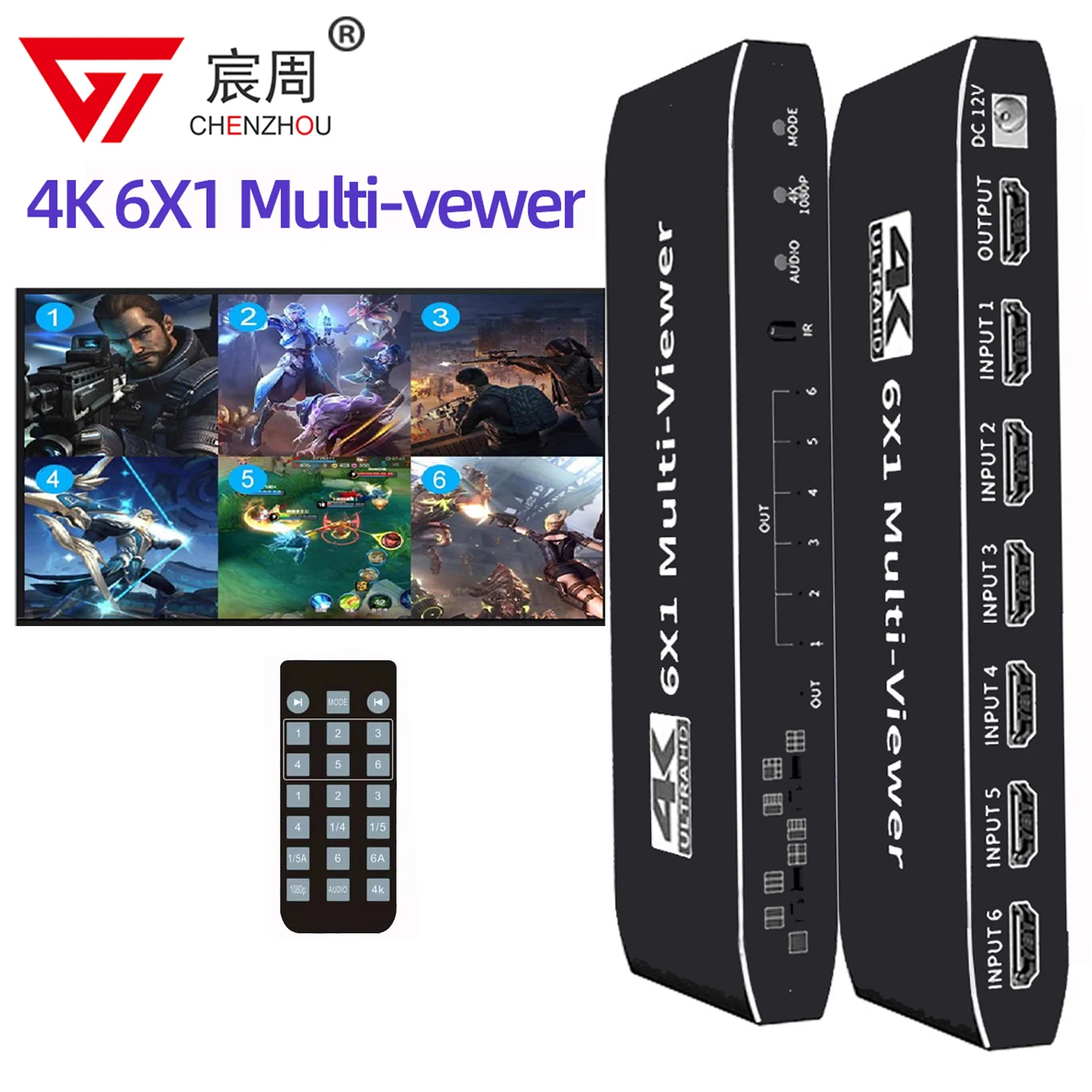 

4K HDMI Multi-viewer 4x1 6X1 HDMI Quad Screen Segmentation Multiviewer Seamless Switcher Image Divider for Camera PC TV Monitor