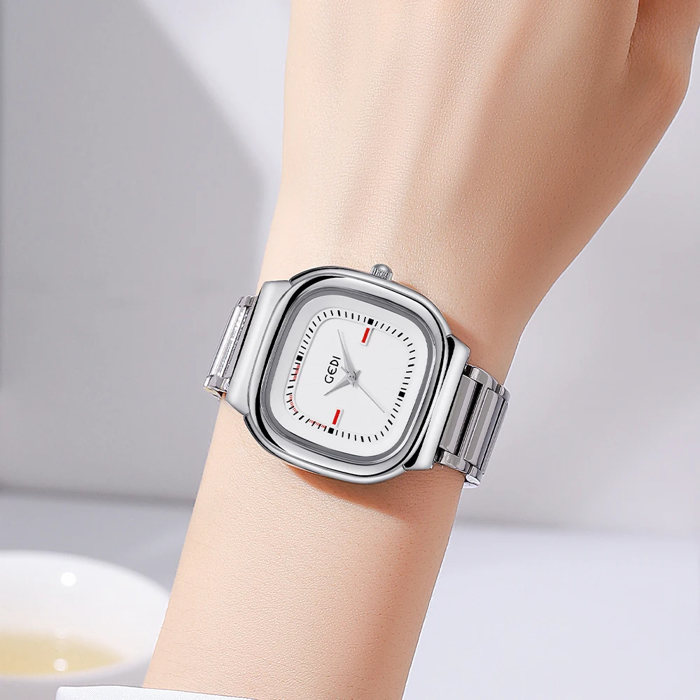 GEDI Ladies Sqaure Watch Women Fashion Luxury Waterproof Stainless Steel Quartz Wristwatch New Casual Formal Woman Dress Watches