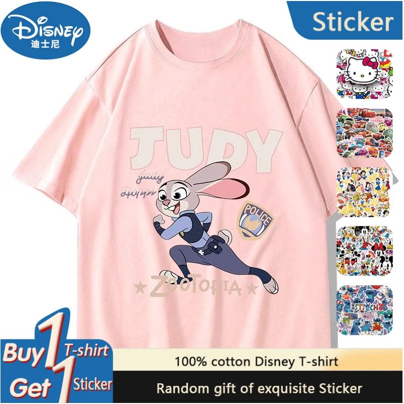 

Disney Crazy Zootopia Short Sleeve T-Shirt Judy Nick Joint Wear Summer Men's Women's Couple Summer Fashion Loose Trend Clothing
