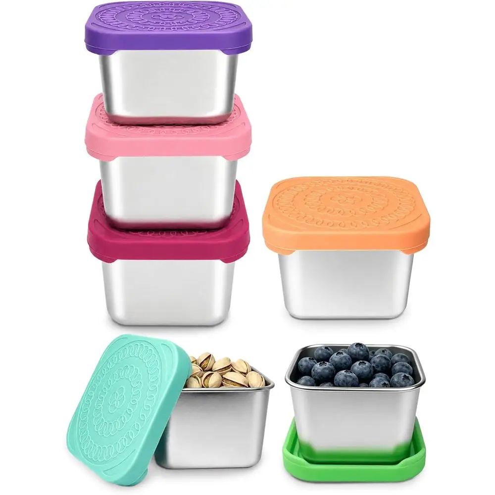6 Pack 6oz Stainless Steel Toddler Snack Containers With Silicone Lids Reusable Leak Resistant Food Boxes For School Daycare Travel Portion Control