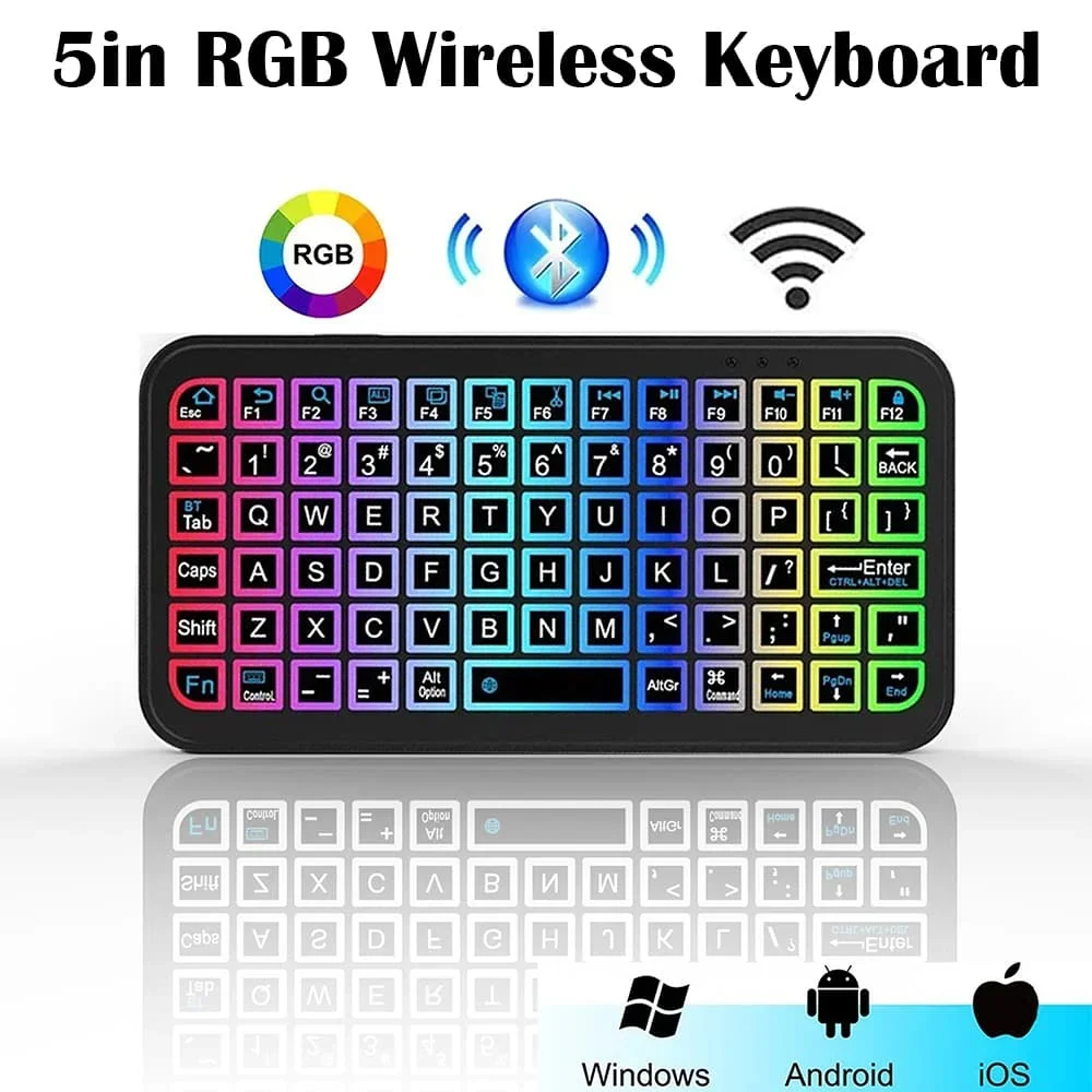 Mini clavier sans fil Bluetooth, rétroéclairage anglais, clavier aste pour téléphone, iPad, PC, Android, ISO, 5 ", 7 couleurs