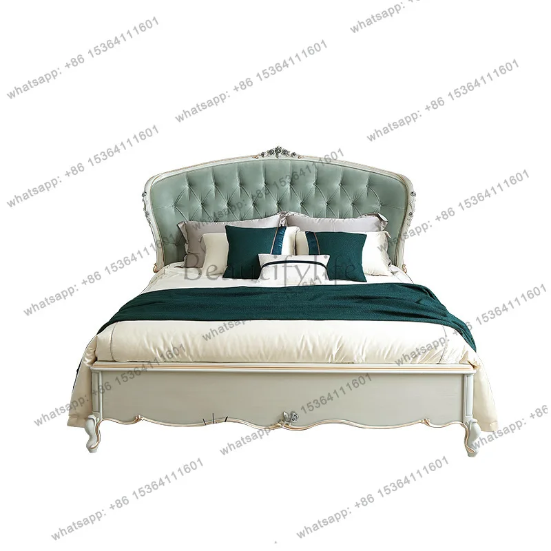 

Французская кровать из массива дерева в стиле лёгкой роскоши, с тканевой обивкой, 1,8 м, для спальни, европейская мягкая кровать с обивкой, свадебная кровать.