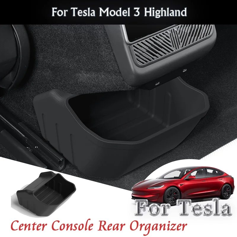 

For Tesla Model 3 Highland 2024 2025 Car Armrest box Rear Storage Center Console Rear Floor Storage Box Organizer Accessories