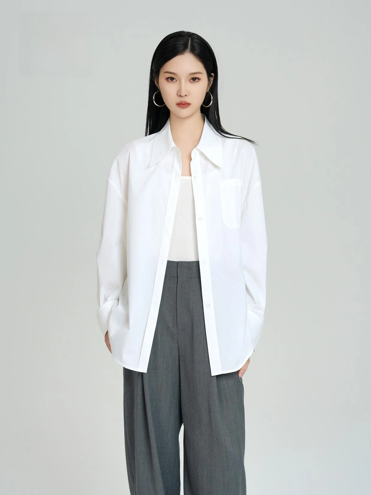 

QFKQ Women's Long Sve irt Square Collar Commute Vintage Pure Color Office Lady Casual Comfortable Cotton Blend irt