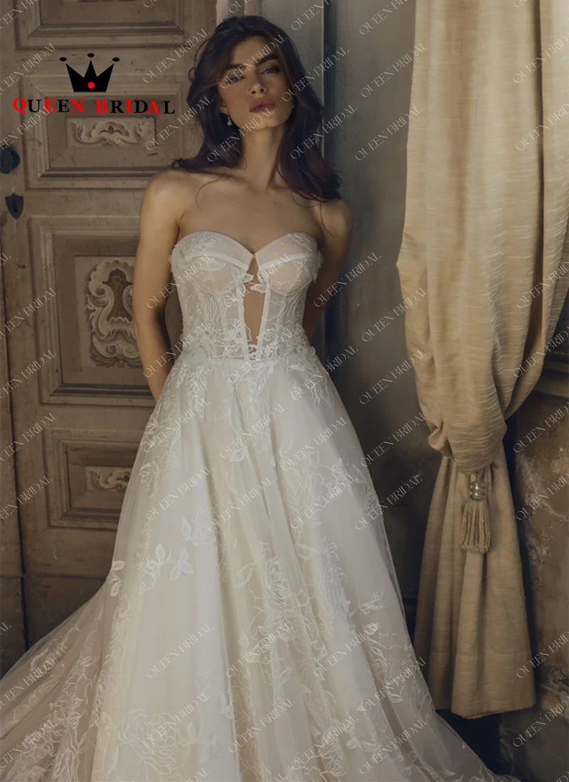 Elegante querida lantejoulas vestidos de casamento sem mangas, vestidos nupciais sem encosto, apliques de renda, Y22X, personalizado, 2024