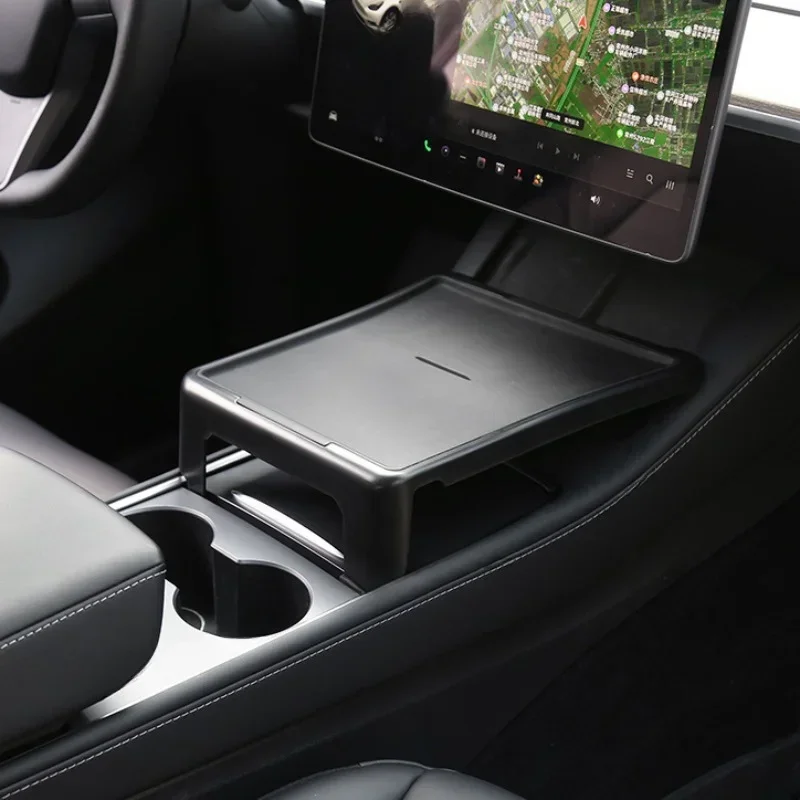 For Tesla Model 3 Y Center Console Tray Storage Simple Dining Plate Bin Desk Table with Silicone Mat Organizer Holder Storage