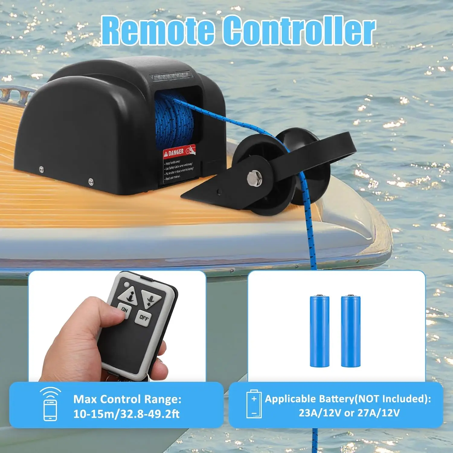 

Комплект якорной лебедки для электрической лодки 12 В с якорным тросом 100 футов, дистанционным управлением, сверхмощные буксирные лебедки для рыбацкой лодки 24 фута