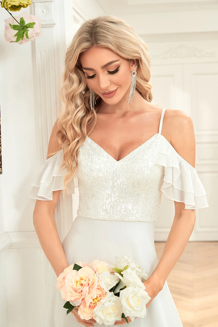 فستان سهرة رسمي فاخر بياقة على شكل V وأكمام طويلة ترتر أزرق للنساء 2024 لحفلات الزفاف والحفلات الراقصة فستان كوكتيل طويل #6