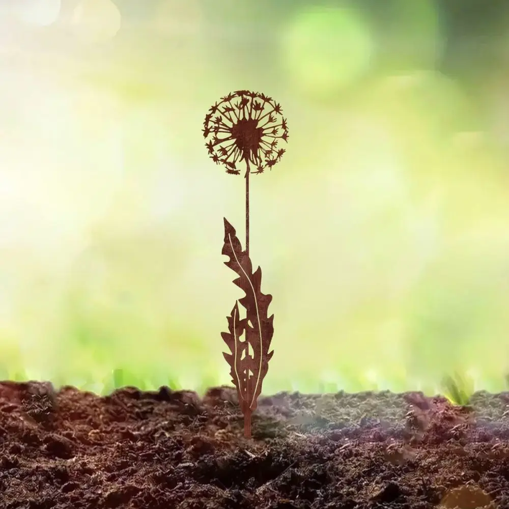 Vintage Style Iron Dandelion Stake Garden Decoration Outdoor Yard Ornament Metal Lawn Art Flower Bed Landscaping