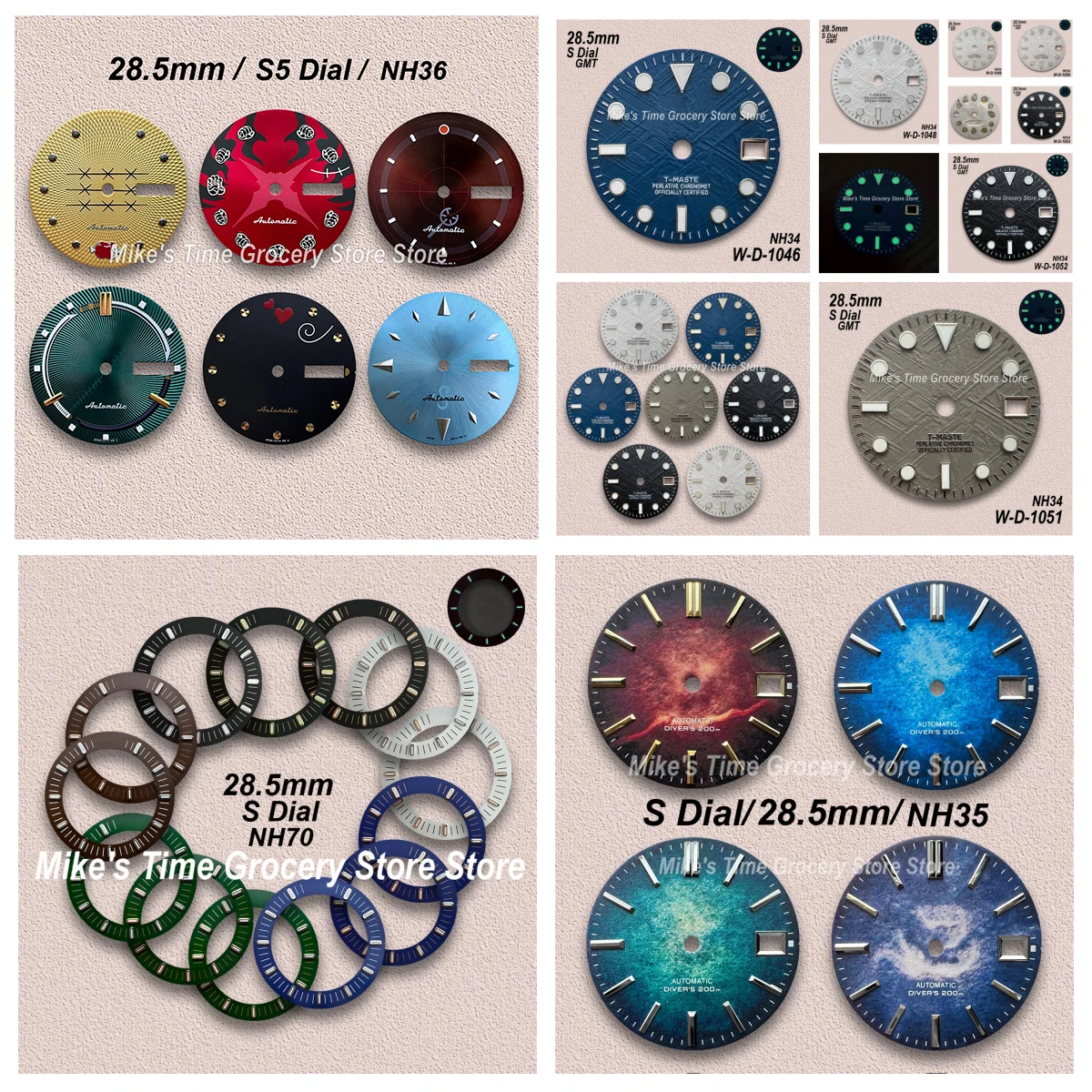 28.5 mm GMT/Straw Hat S/G S Dial Fit NH34/NH35/NH36/NH70 Movement Green/No Luminous Watch Modification Accessories