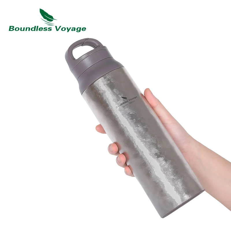 Boundless Voyage 800ml Titanium Vacuum Flask Insulated Thermos Water Bottle with Hook Lid Large Capacity Keeps Hot or Cold Cup