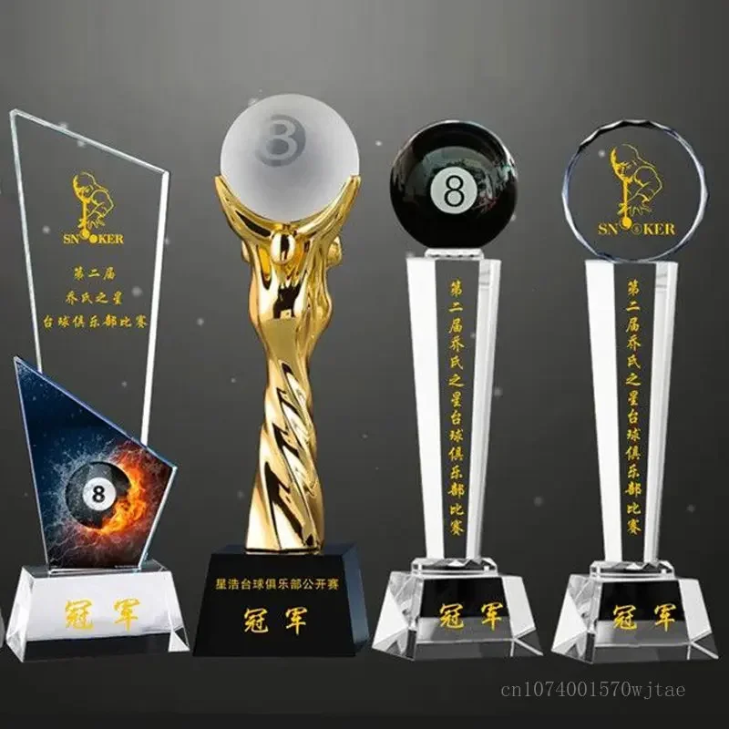 Customization Resin Metal Crystal Trophy, Black Eight Sports Awards Collection, Home Decoration, Billiards Sculpture Trophy, 1Pc