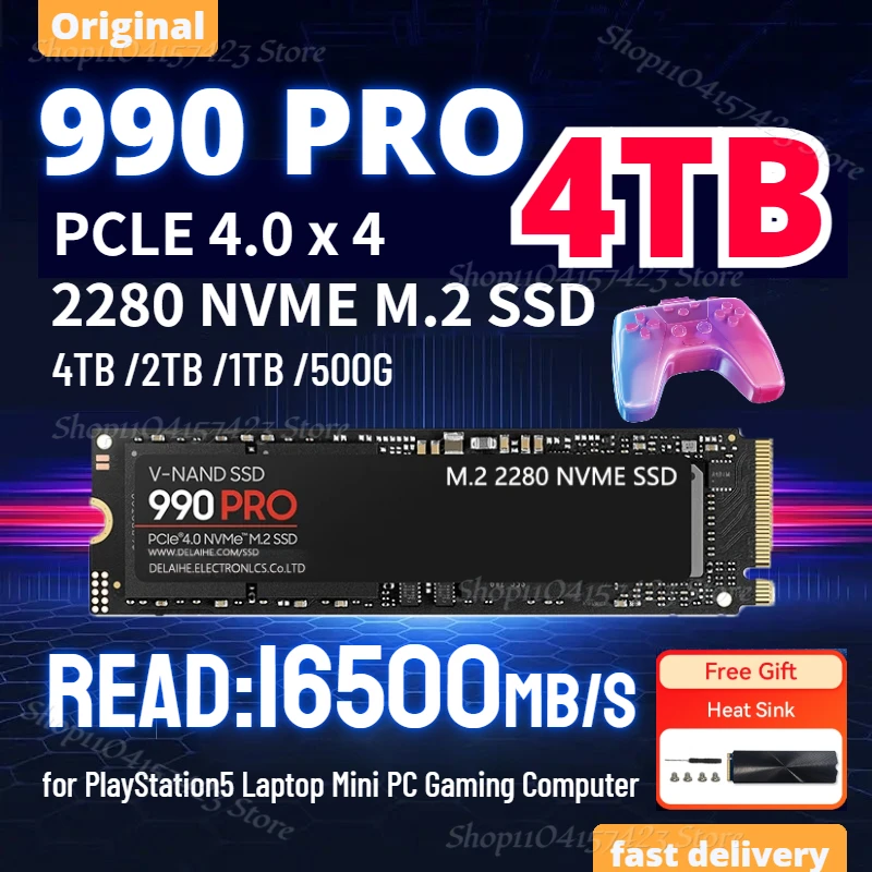 

990 Pro M.2 2280 NVMe SSD 4TB PCIe 4.0 Internal Solid State Drive 1TB 2TB Hard Disk for Laptop PS5 Mini PC Gaming Computer SSD