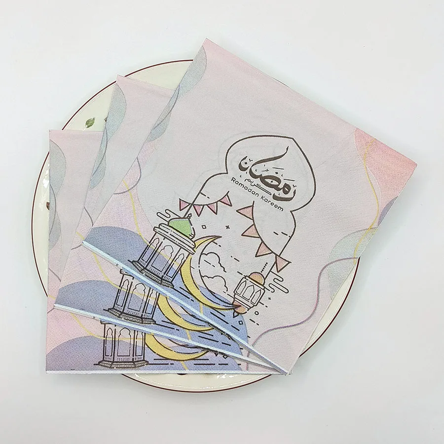 10/20 قطعة 33 سنتيمتر 2 طبقة رمضان تحت عنوان المناديل الملونة ، لب الخشب الأصلي ، المفارش الورقية الزخرفية الوردي ، DIY Decoupage ورقة