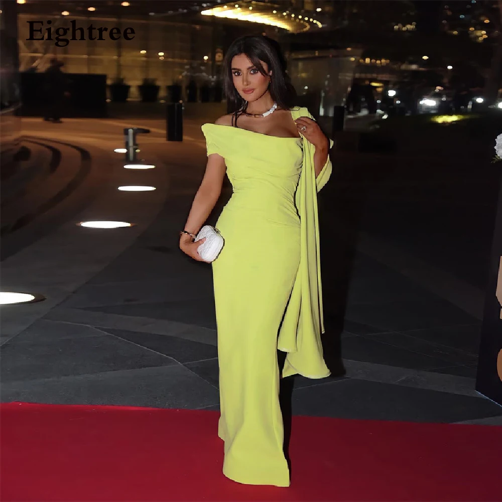 

Green/Yellow Long 2022 Saudi Arabia Prom Party Dresses Strapless Long Sleeveless Off Shoulder Formal Evening Dress Gowns Cape