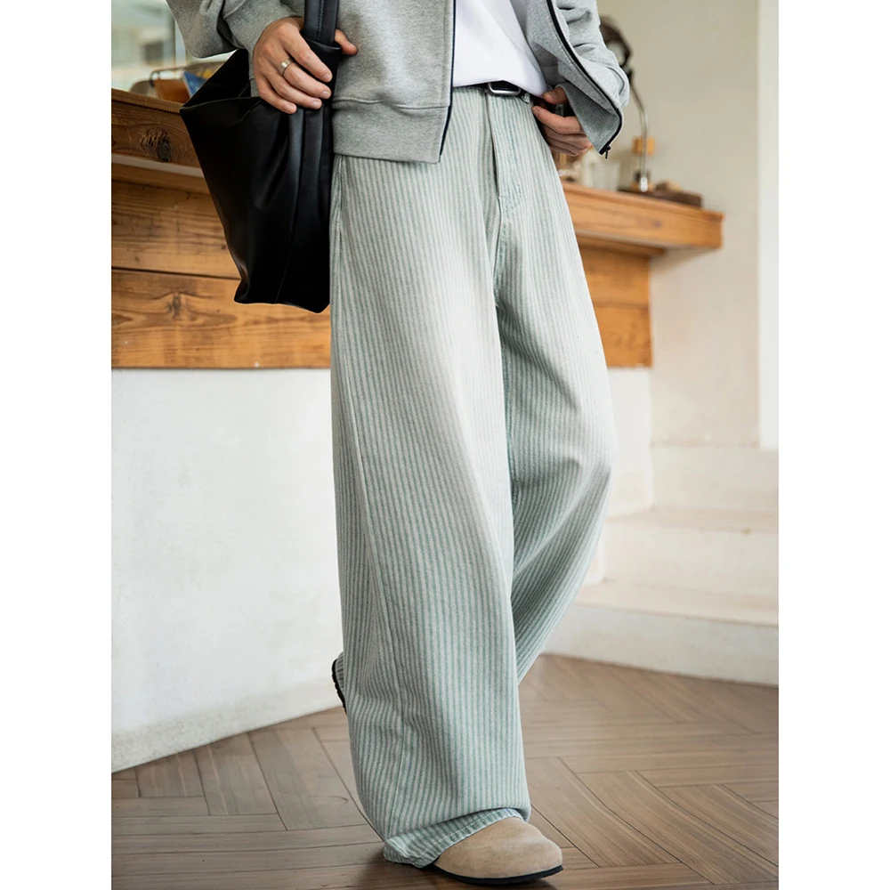 TFETTERS ذكر فضفاض الجينز السراويل 2025 جديد الخريف الشتاء الدنيم السراويل الرجال الرجعية مخطط مستقيم بنطال ذو قصة أرجل واسعة لملابس الرجل