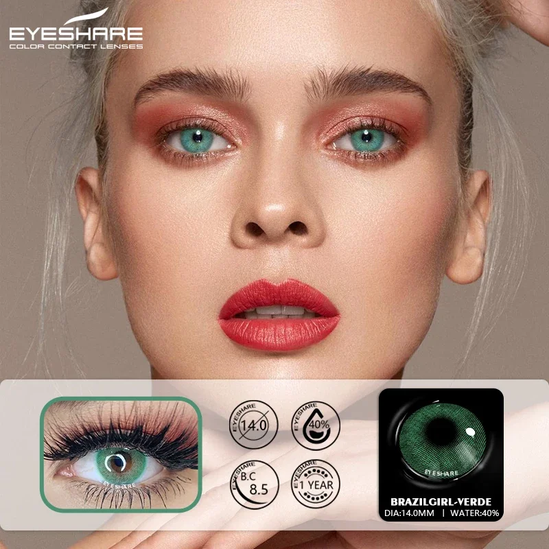 EYESHARE 2PCS Color Contact Lenses For Eyes Brail Girl Colored Lenses Blue Green Multicolored Lenses Contact Lens Beauty Makeup