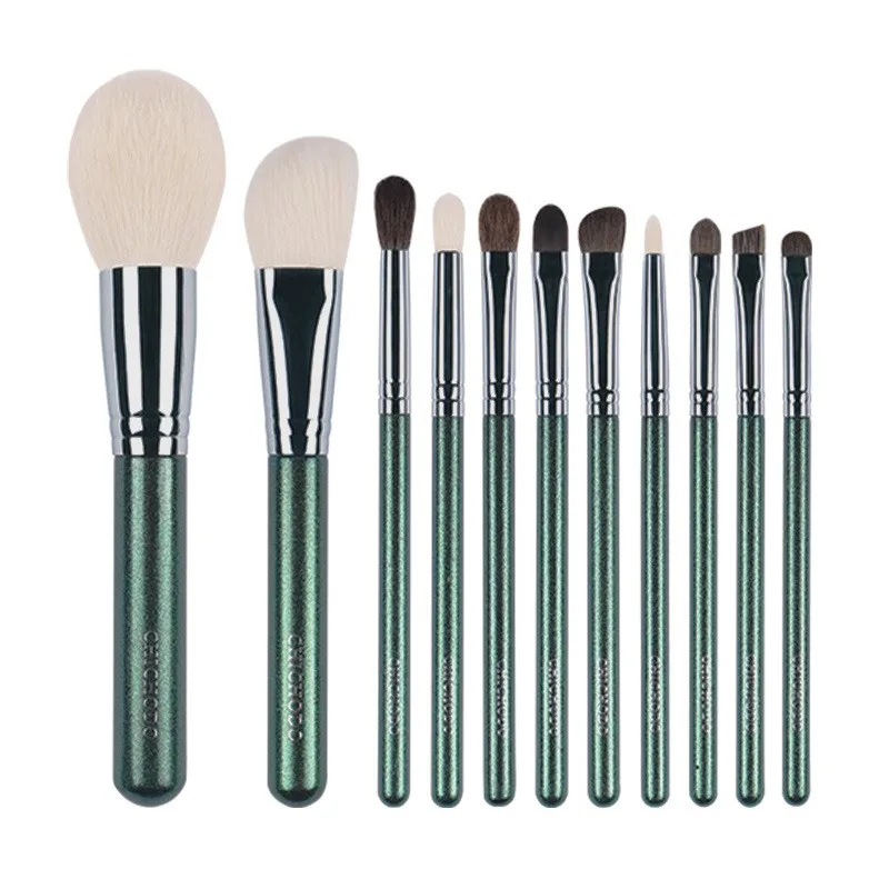 Set of Makeup Brushes with Animal Hair and Fiber Brushes