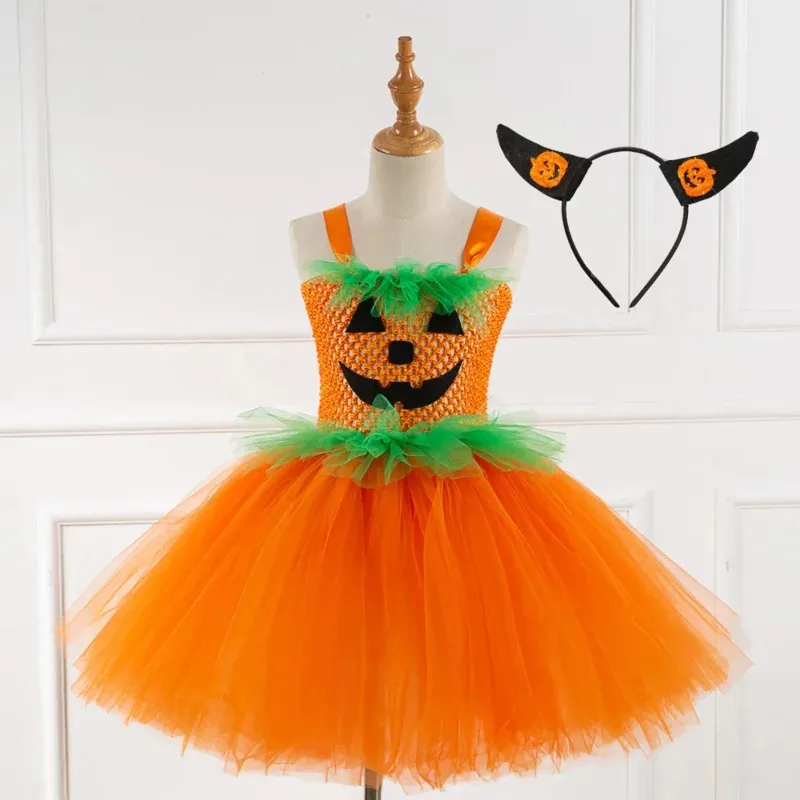 

Girls Pumpkin Dresses for Kids Tutu Dress with Headband Halloween Cosplay Costumes Pumpkin Clothes for Carnival Party Suits