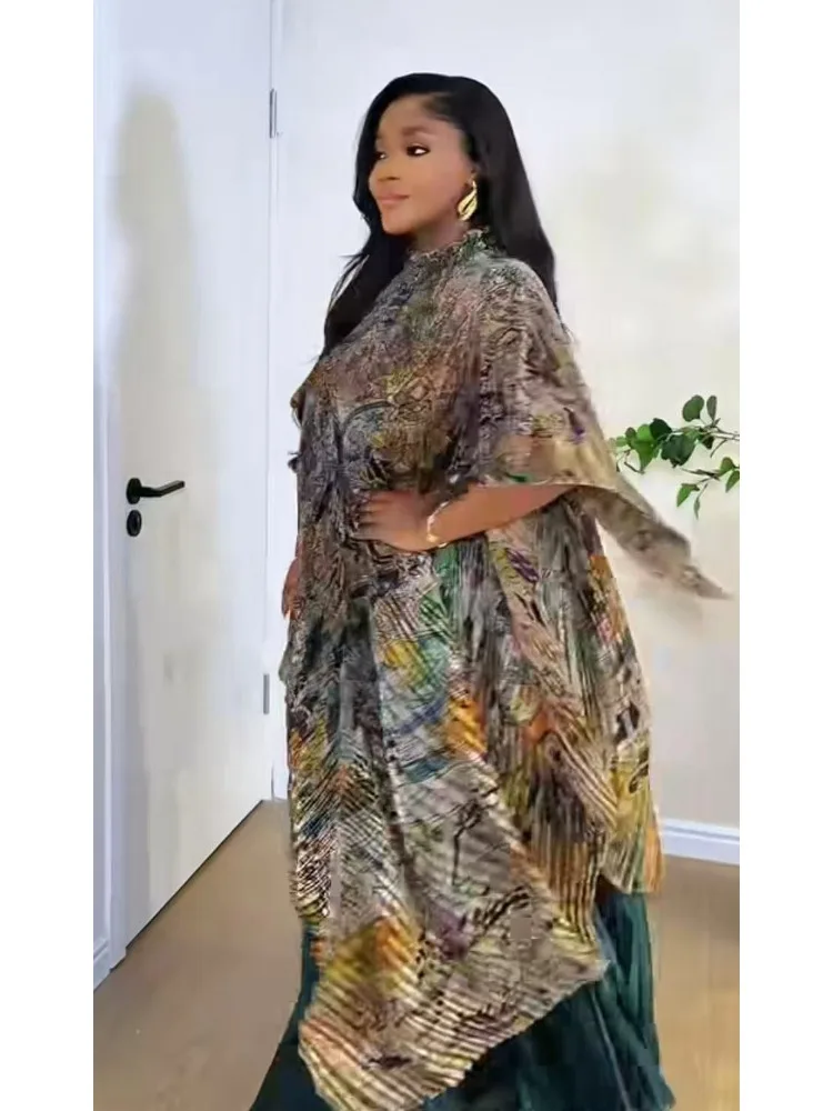 Miyake Plissee Druck Anzug Modische Fledermaus-ärmeln Top + Weite bein Gerade Hosen Zwei-stück Set Sommer neue