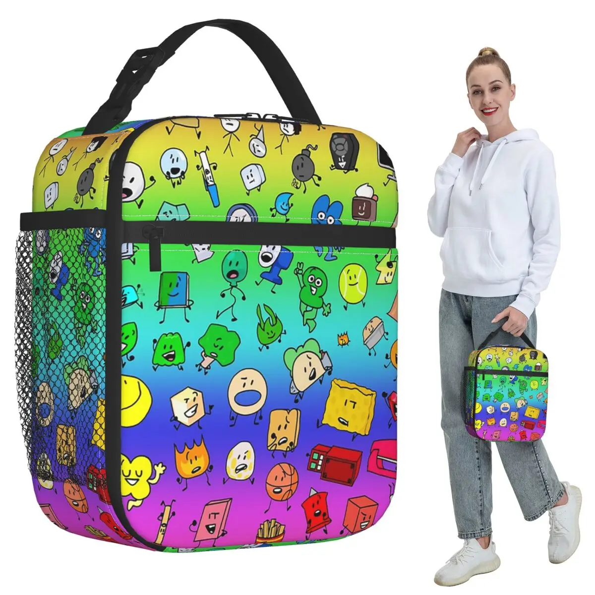 

BFDI All Characters Rainbow Insulated Lunch Bag for Kids School Cooler Thermal Food Box Tote Portable Lunch Boxes Container