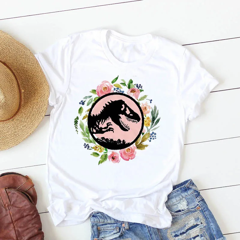 T Shirt Women Dinosaur Flower Plus Size 4XL Mama Summer Nice Camisa Mujer Top Graphic Mother Women Print Tshirt  Tees T-shirt