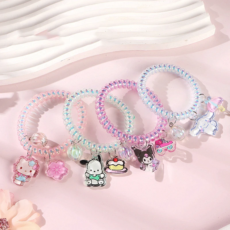 

Sanrio Kawaii Anime Hello Kitty Telephone Line Scrunchie Girl Heart Kuromi Cinnamoroll Cute Cartoon Pochacco Hair Accessories