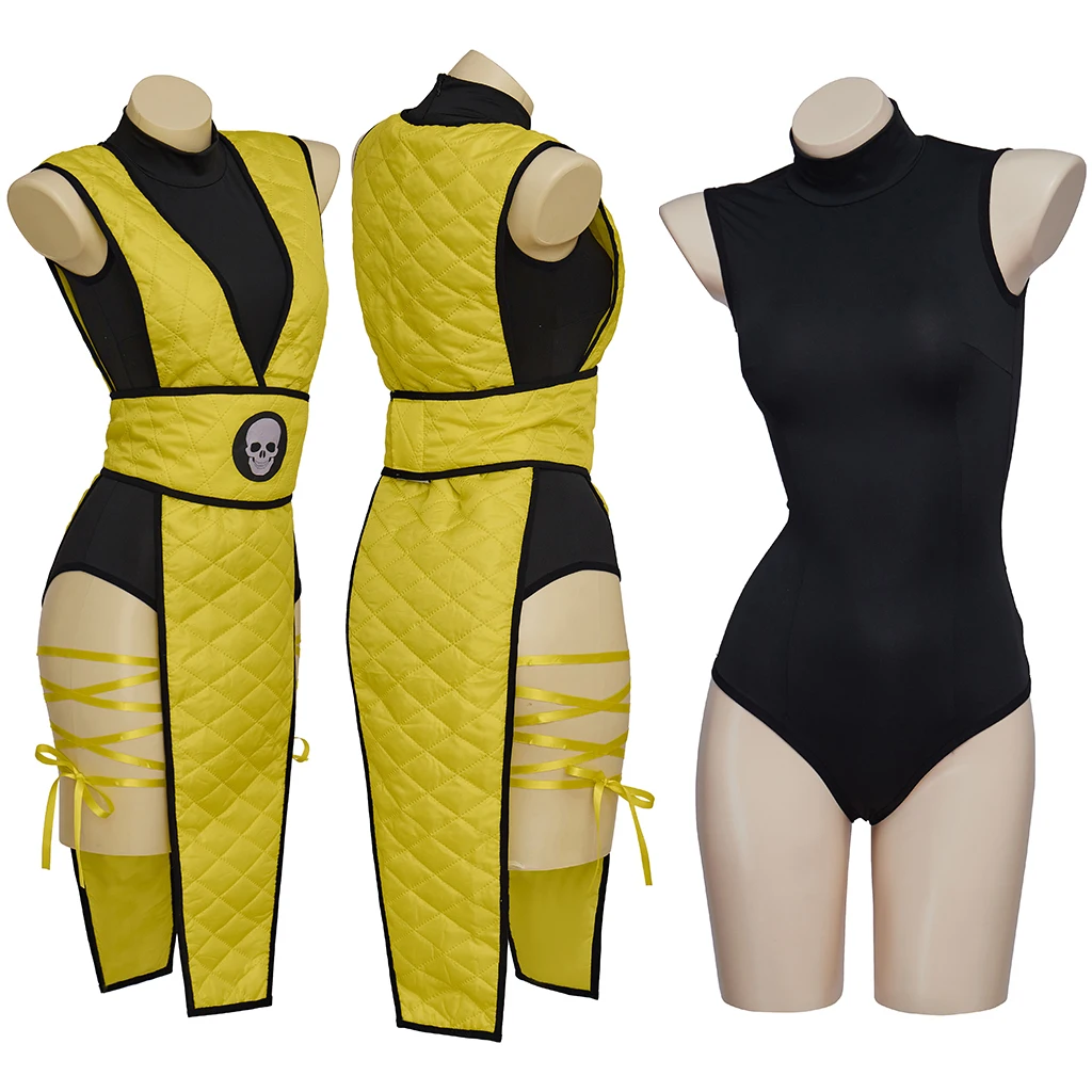 لعبة مورتال كومبات X زي العقرب تحت الصفر الزواحف تأثيري الأصفر الأزرق الأخضر معركة البدلة المرأة الزي هالوين زي