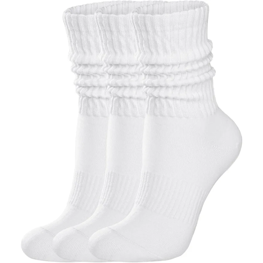 

Womens Scrunch Crew Socks: Retro Solid Slouch Mid Calf Socks for Casual Wear and Athletic Activities Soft Cotton Comfort with S