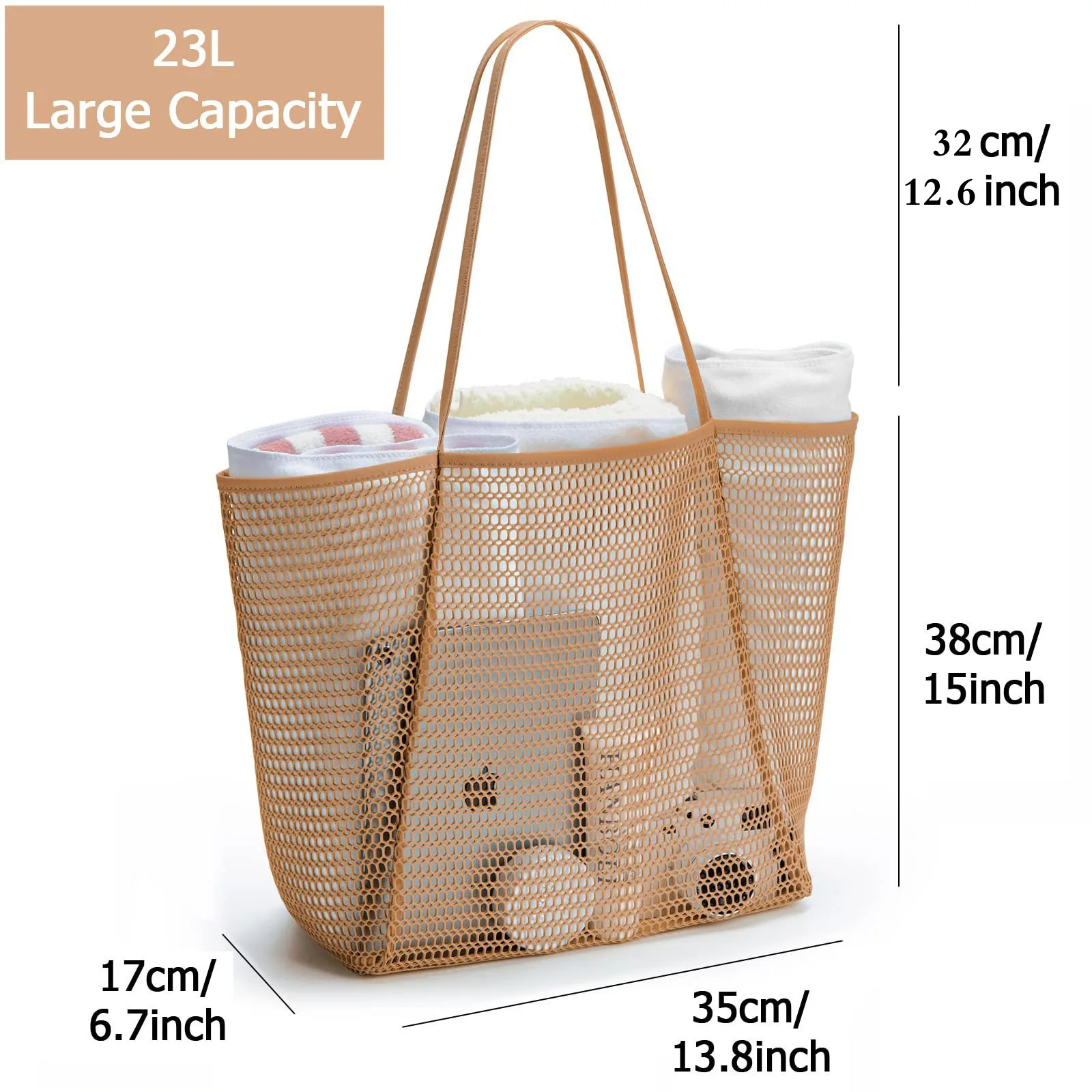 Women Mesh Beach Tote Bag Shoulder Handbag Swimming Beach Bag Large Capacity Kids Toys Storage Bags Makeup Organizer Travel Bag