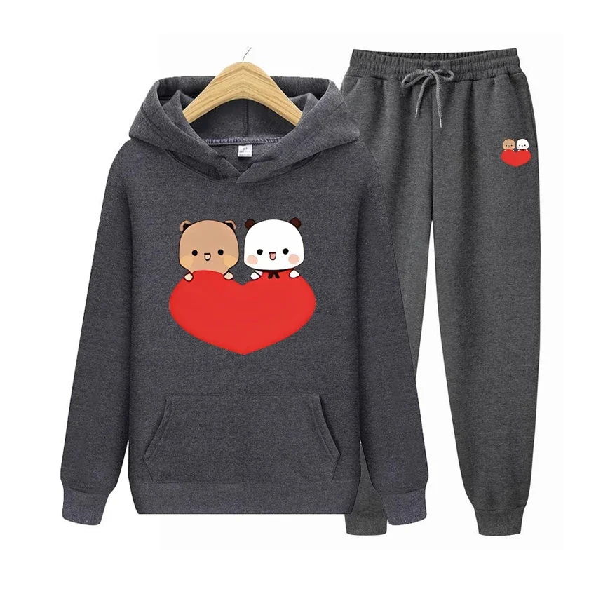 Bubu And Dudu Drink Bubble Tea Print Women Hoodie Set Kawaii Female Sweatshirt Harajuku Loose Long Sleeve Hoodie Set Clothes