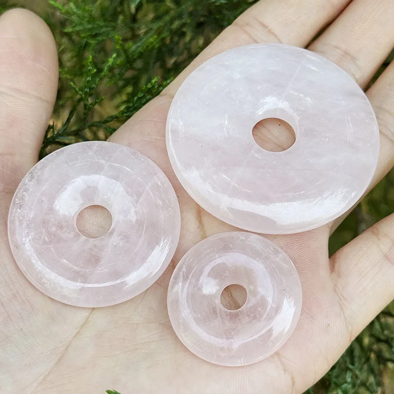 30mm 40mm 50mm Natural Donut Round Rose Crystal Quartz Gem Stone Beads 1 Pcs,For DIY Pandant Jewelry Making Accessories