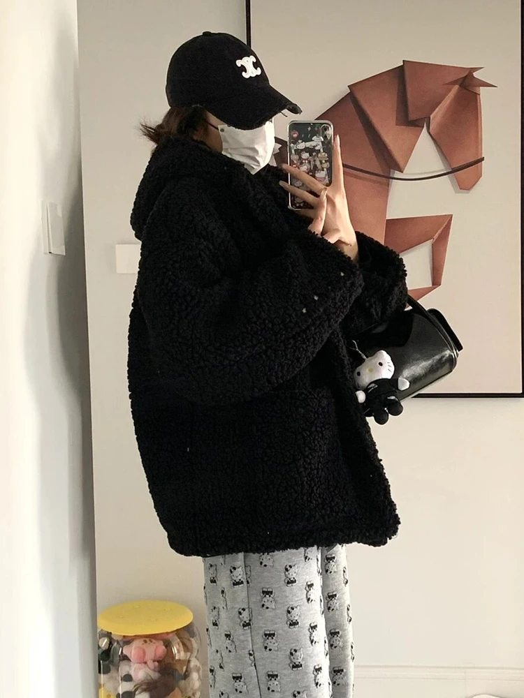 

Новая женская свободная куртка из овечьей шерсти в американском стиле, осенне-зимнее повседневное пальто с длинными рукавами и карманами