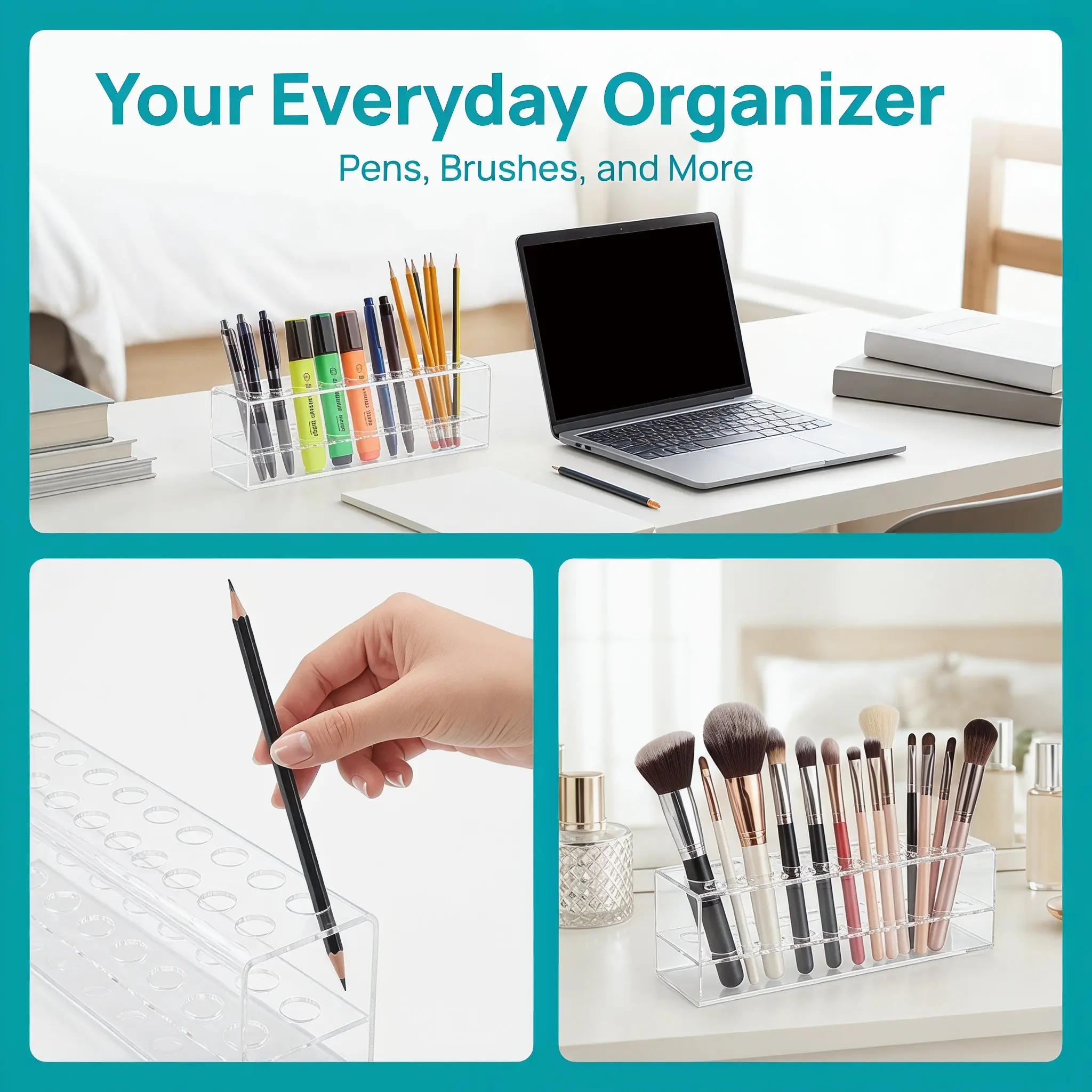 Sturdy Plastic Pen Displaying Rack Large Capacity Multi Holes Pencil Holder for Desk Organization Pens Pencils Paintbrushes