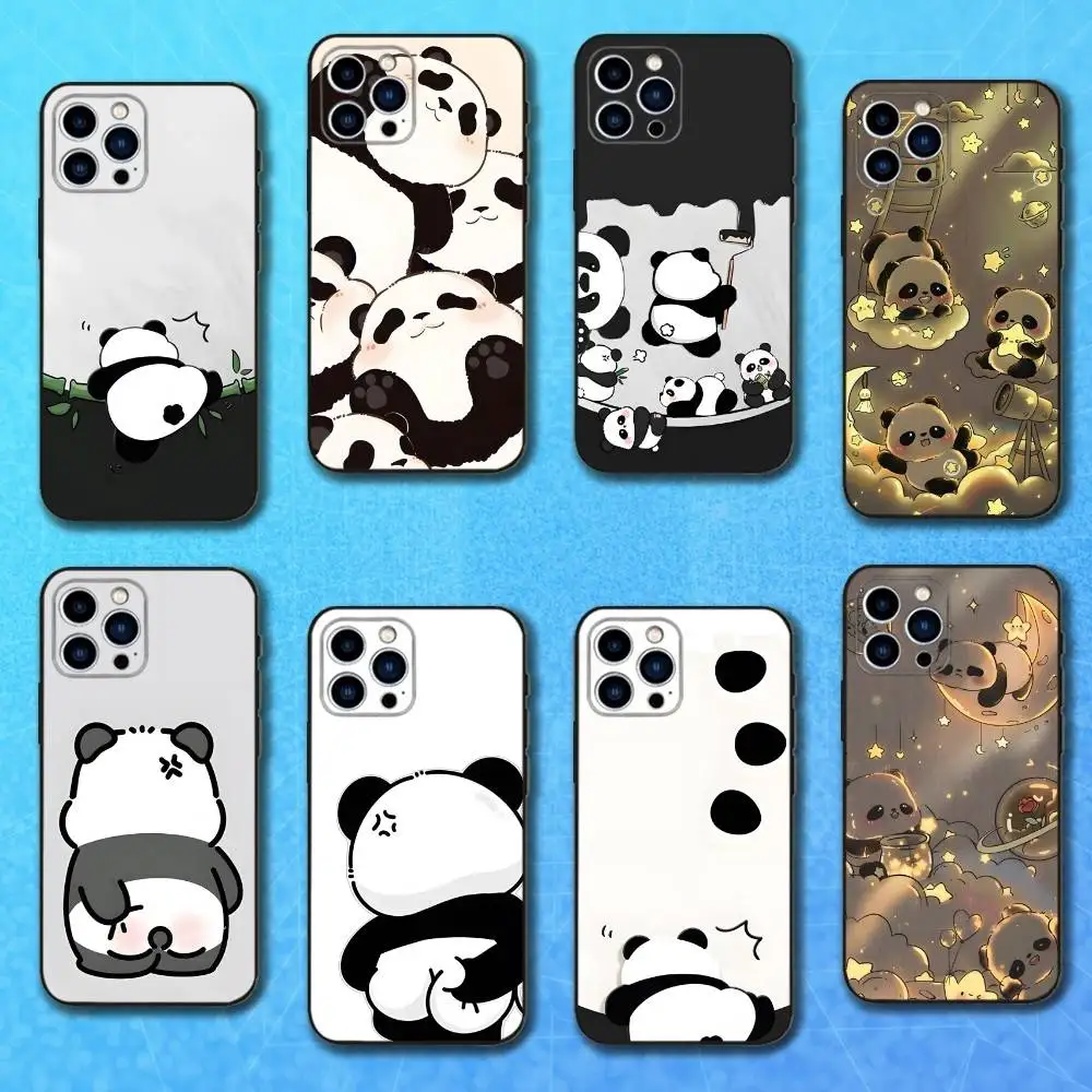 

Cute Cartoon Panda Bear Phone Case For iPhone 17,16,15,14,13,12,11 Plus,Pro Max,XS,X,XR,SE,Mini,8,7,Soft Silicone Black Cover