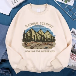 Natural Scenery Looking For Weekends Menswear Hip Hop Loose Pullover Comics Fleece Sweatshirt Autumn Loose Hoodie Crewneck Hoody