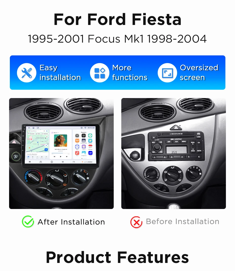 Junsun Wireless CarPlay Android Auto Autoradio für Ford Fiesta 1995-2001 Focus Mk1 1998-2004 Intelligente Systeme DSP SWC RDS GPS – Detail 4