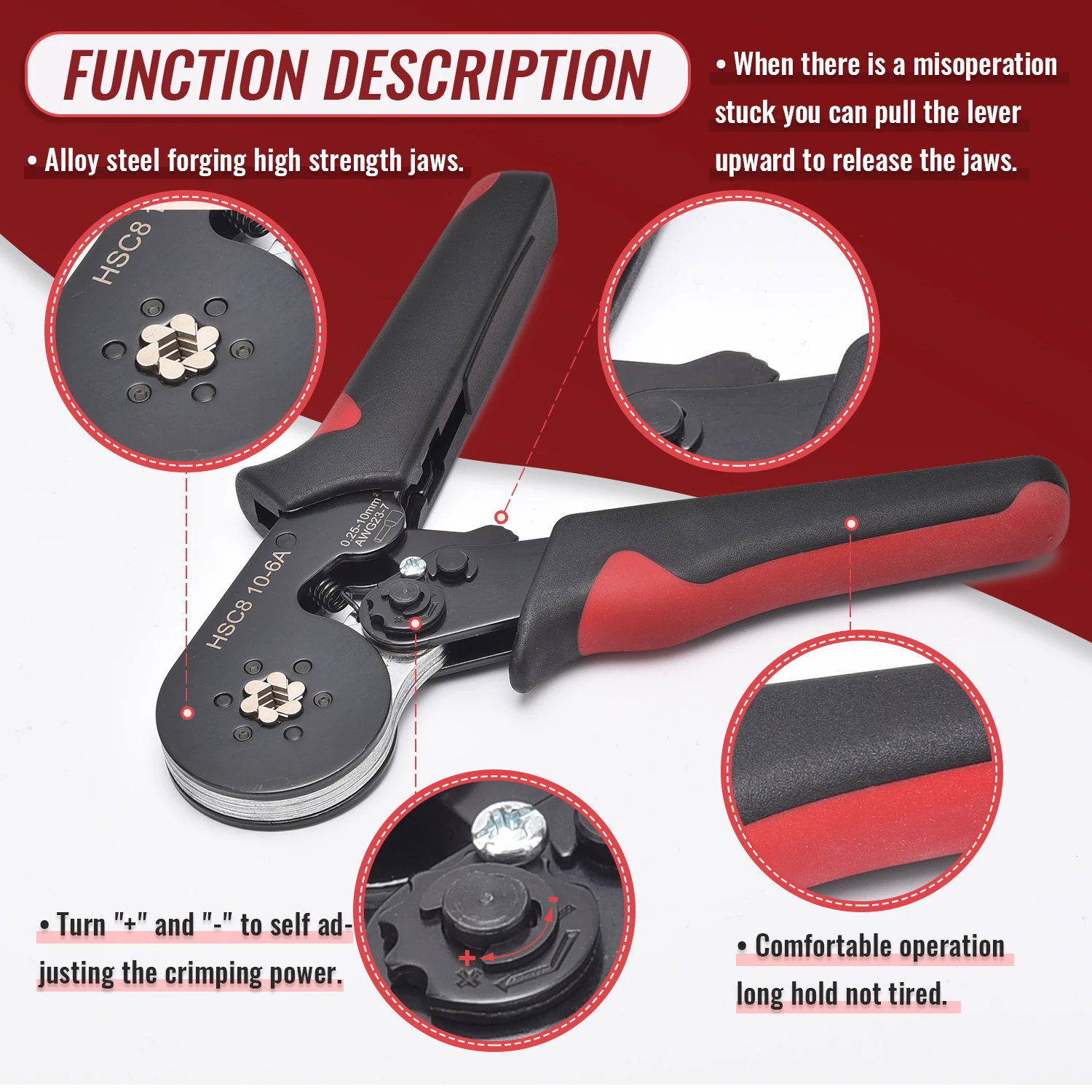 مجموعة أدوات تجعيد الأسلاك HSC 8 10-6A المعبأة قطعة واحدة - مقبض من الفولاذ الكربوني، 1200 قطعة مجموعة متنوعة من المحطات TE، تجعيد سداسي #5