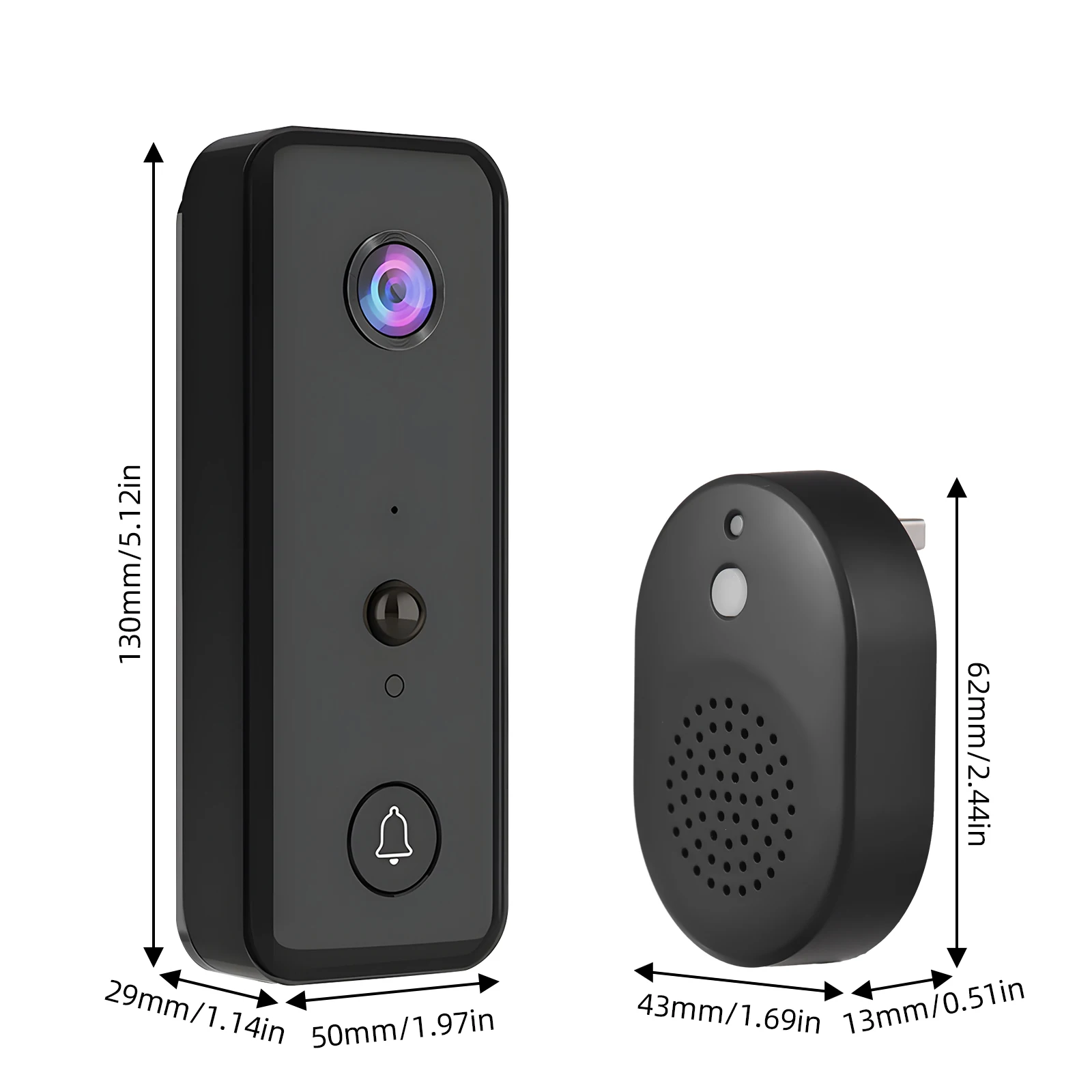 Video Doorbell Camera Wireless with Chime Ringer Battery Powered Smart AI PIR Human Detection IP65 Waterproof 2.4G WiFi 2-Way